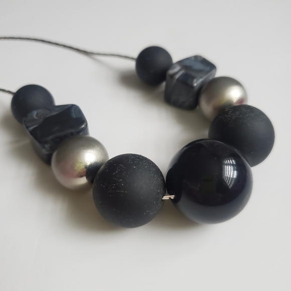 Beaded Statement Necklaces Blue Faceted Strung Beads & Black Onyx Gray Slider - Picture 5 of 9